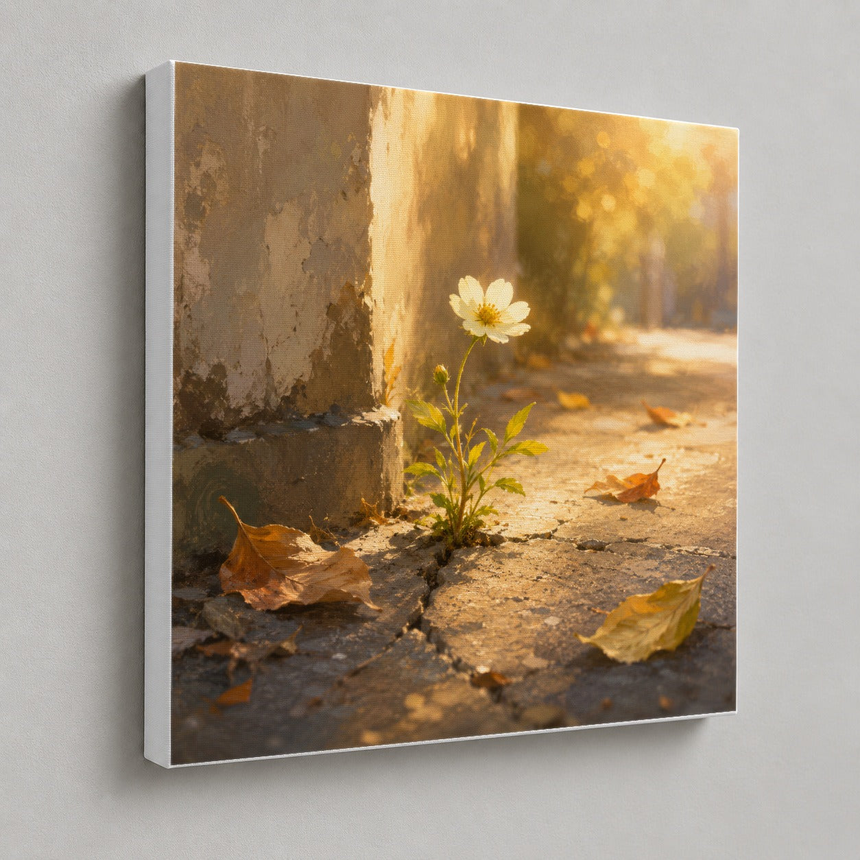 #pl[17x17 Inch|Multicolor] Resilient White Flower Square Canvas Wall Art, Hopeful Nature Decor