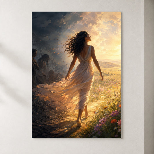 Into the Light Poster, Hopeful Sunrise Journey Wall Art