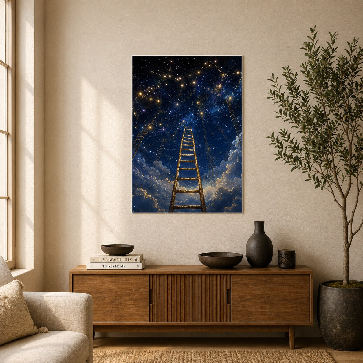 #pl[8x10 Inch|Multicolor] Ladder to the Stars Poster, Celestial Dream Wall Art Print