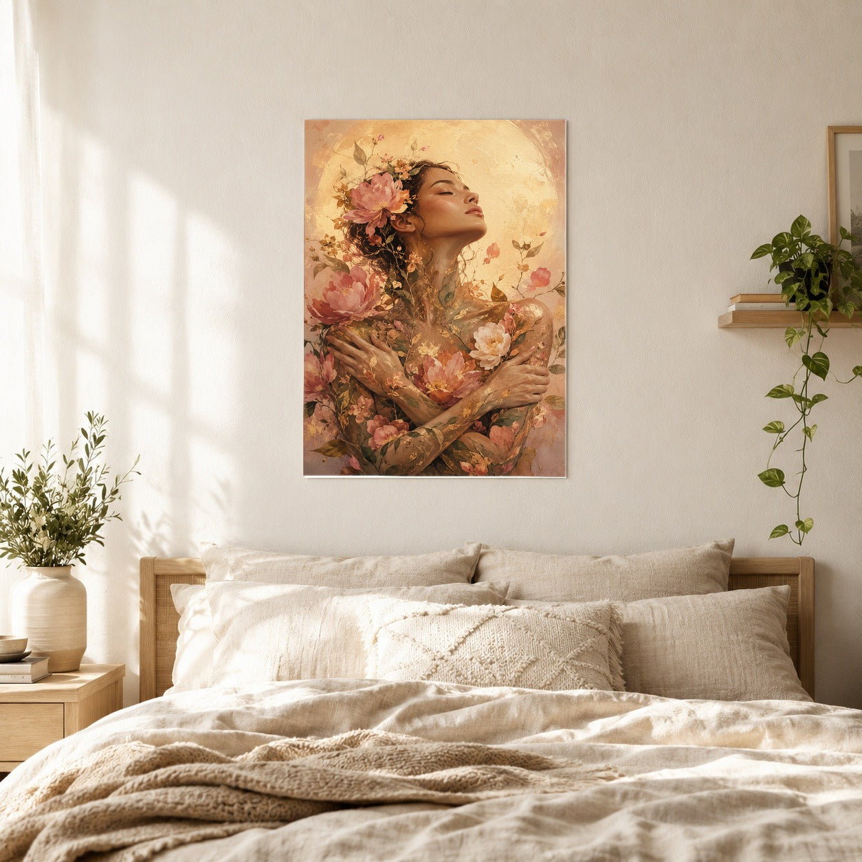 #pl[8x10 Inch|Multicolor] Floral Woman Poster, Self Embrace Botanical Wall Art Print