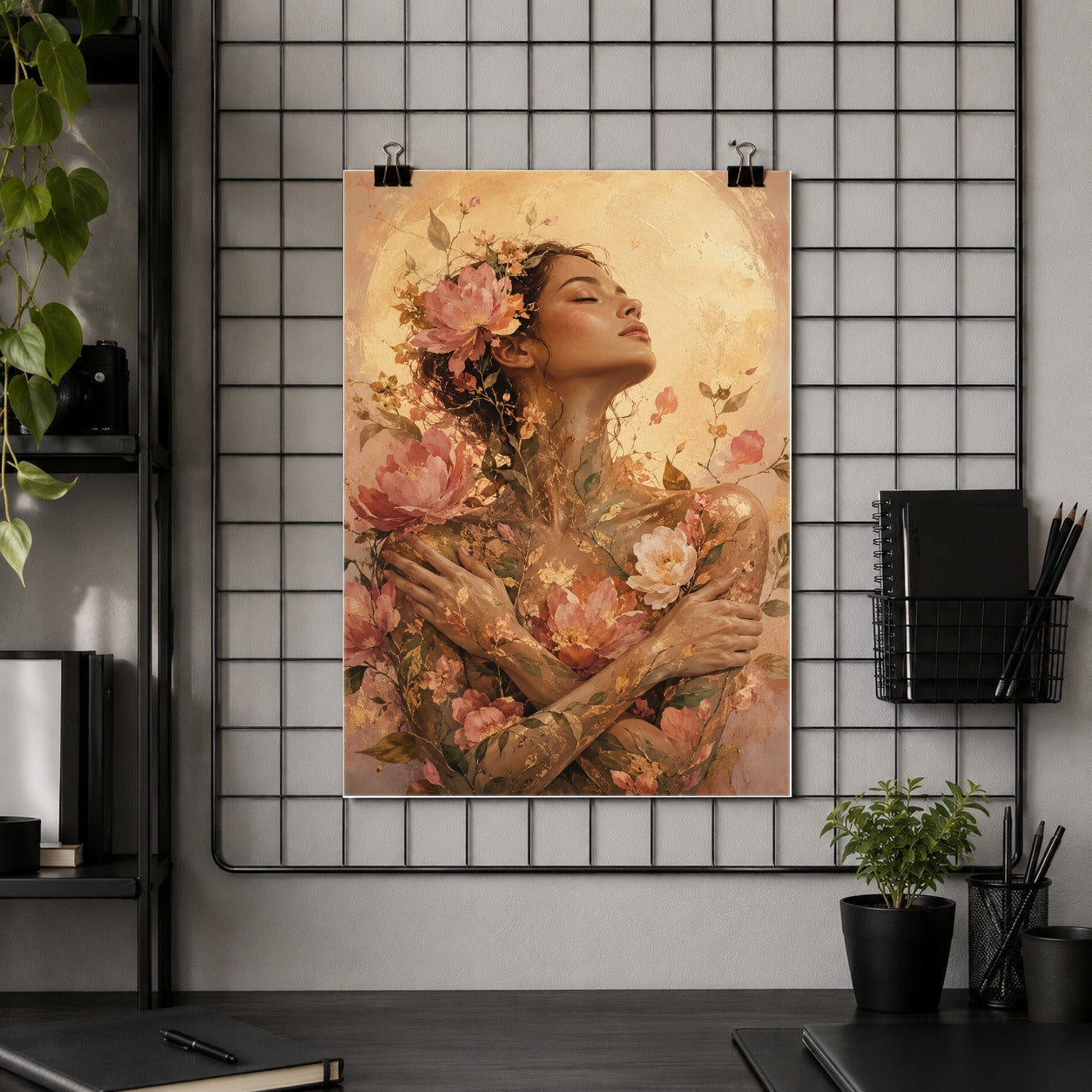 #pl[8x10 Inch|Multicolor] Floral Woman Poster, Self Embrace Botanical Wall Art Print