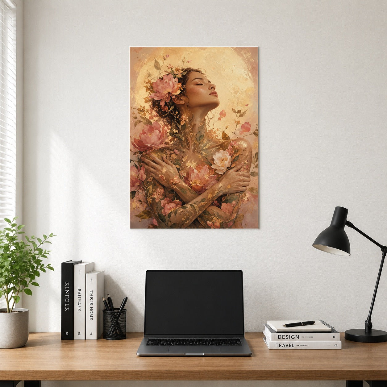 #pl[8x10 Inch|Multicolor] Floral Woman Poster, Self Embrace Botanical Wall Art Print