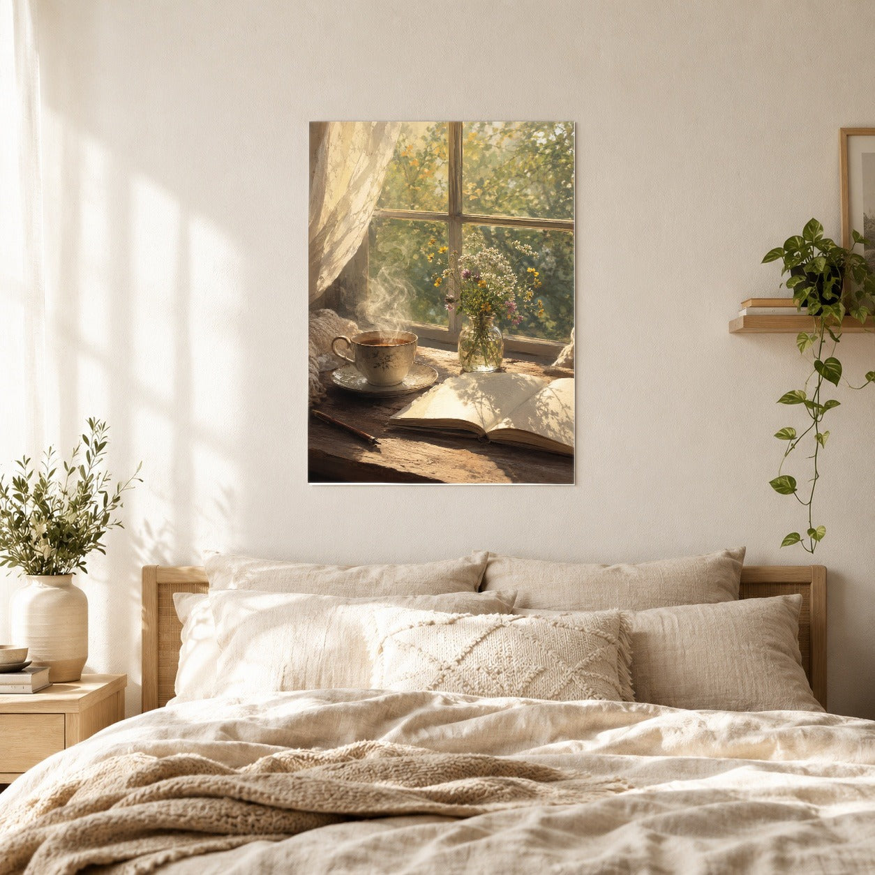 #pl[8x10 Inch|Multicolor] Cozy Reading Nook Poster, Book and Tea Wall Art Print