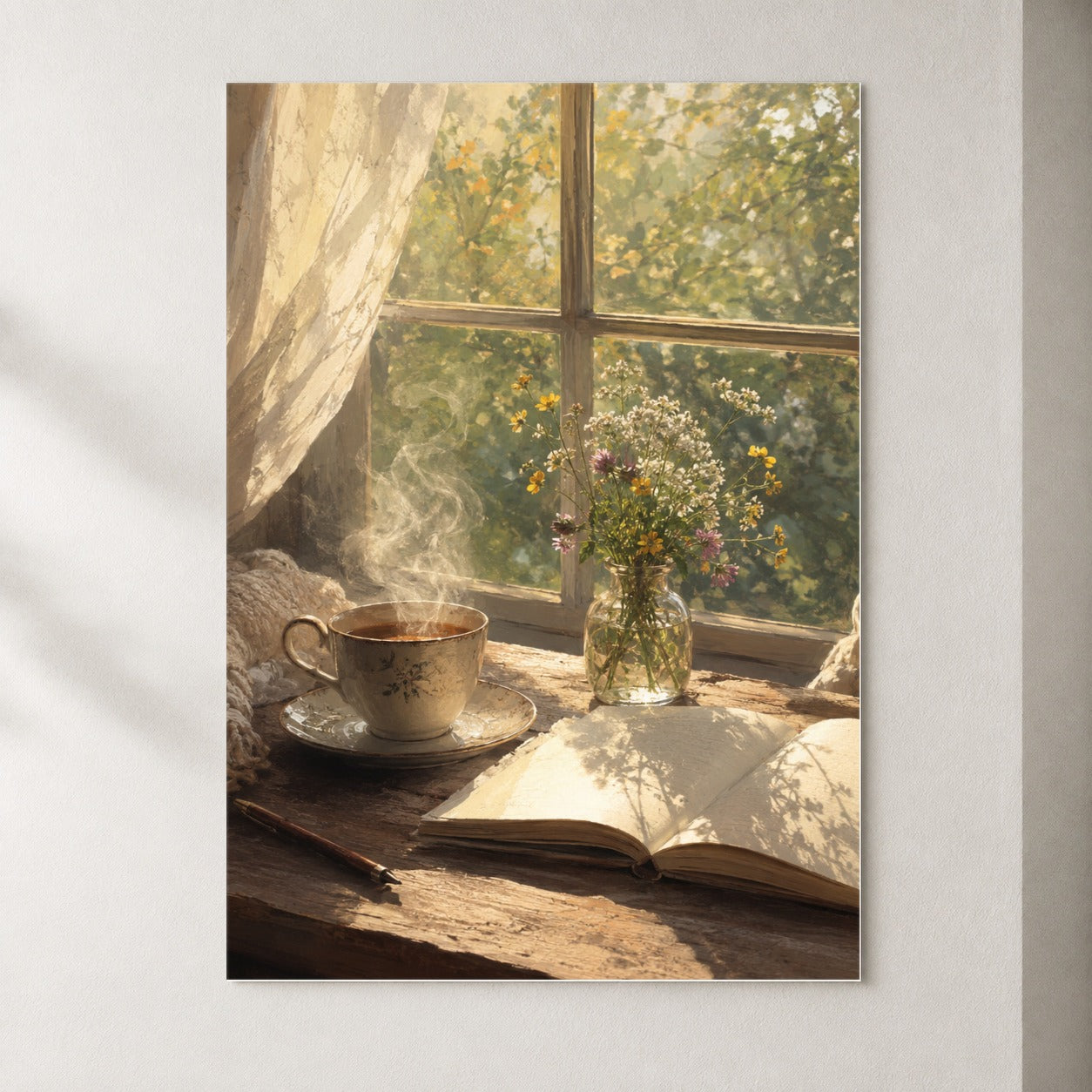 Cozy Reading Nook Poster, Book and Tea Wall Art Print