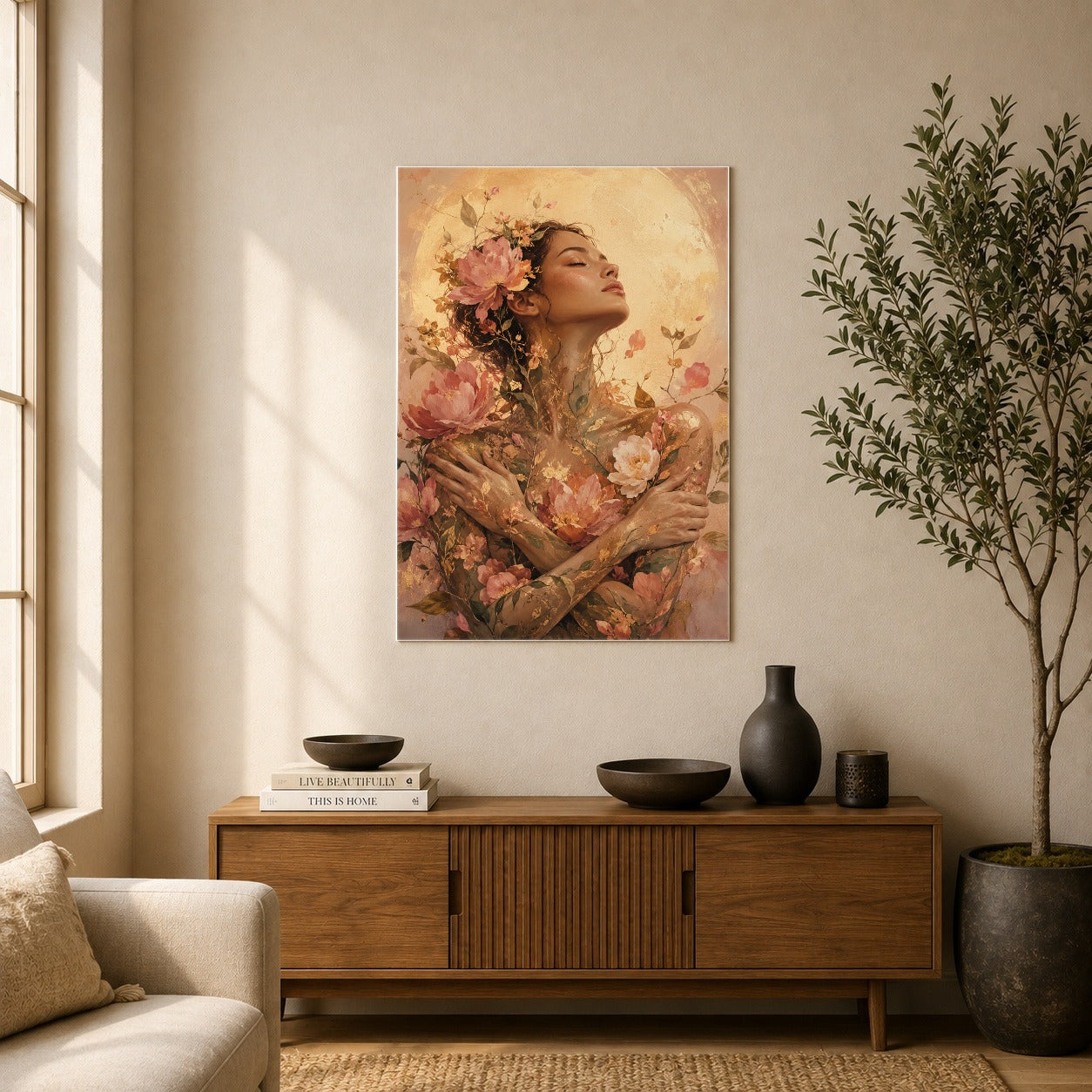 #pl[8x10 Inch|Multicolor] Floral Woman Poster, Self Embrace Botanical Wall Art Print