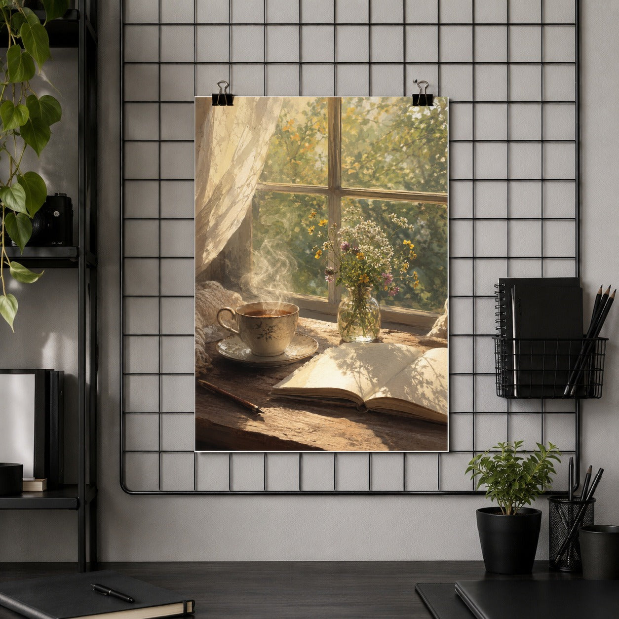 #pl[8x10 Inch|Multicolor] Cozy Reading Nook Poster, Book and Tea Wall Art Print
