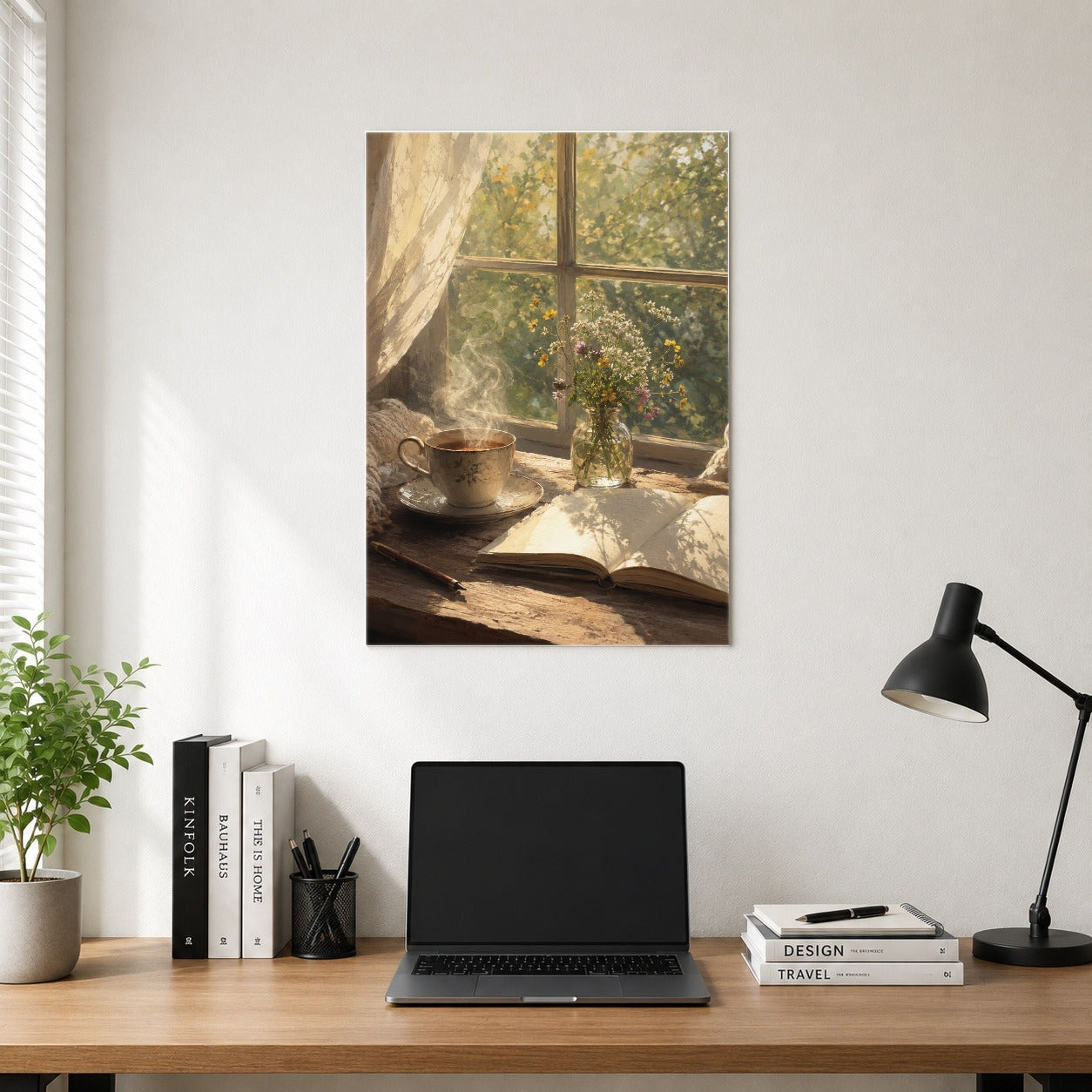 #pl[8x10 Inch|Multicolor] Cozy Reading Nook Poster, Book and Tea Wall Art Print