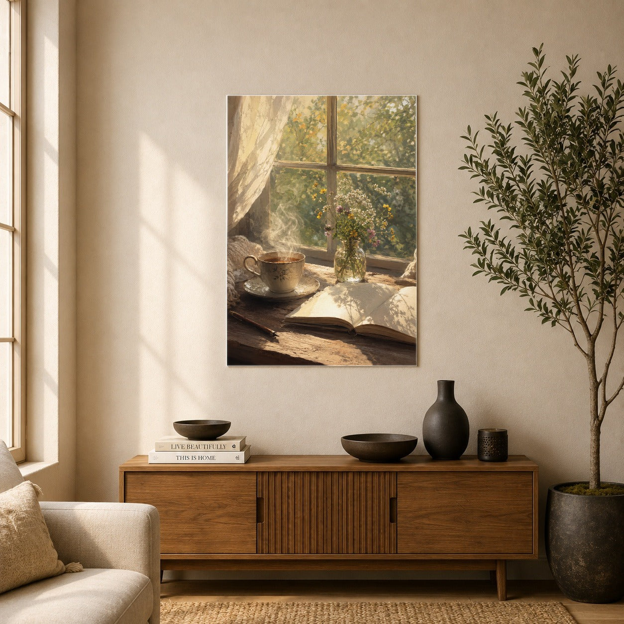 #pl[8x10 Inch|Multicolor] Cozy Reading Nook Poster, Book and Tea Wall Art Print