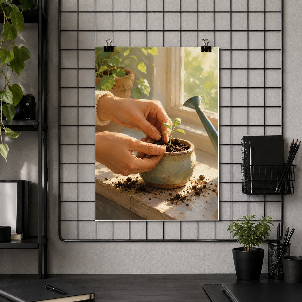 #pl[8x10 Inch|Multicolor] Planting Seedling Poster, Sunny Gardening Wall Art Print