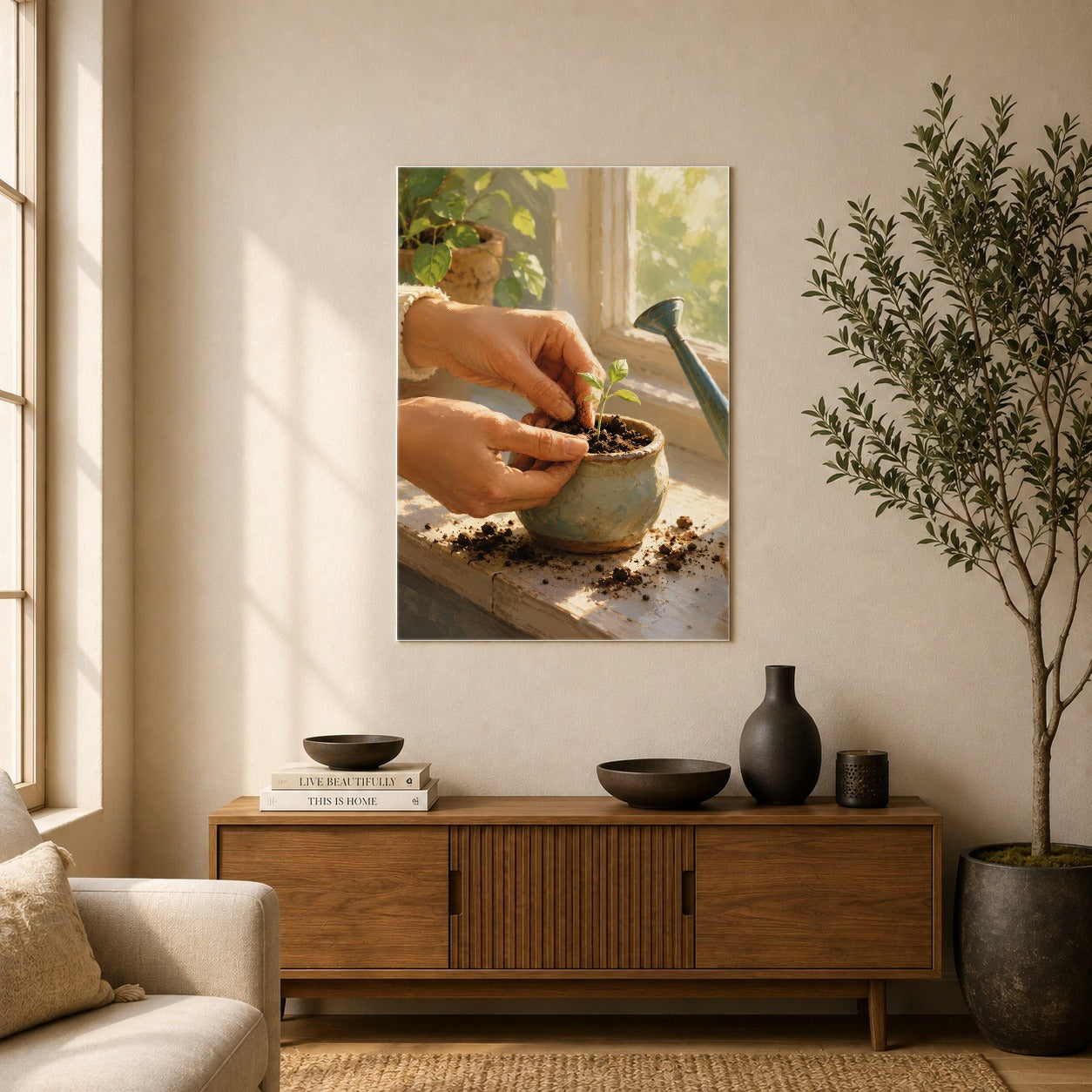 #pl[8x10 Inch|Multicolor] Planting Seedling Poster, Sunny Gardening Wall Art Print