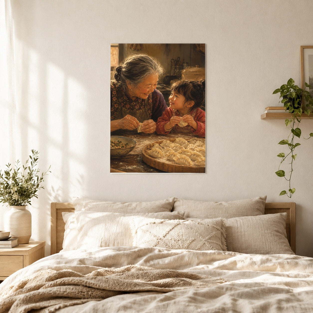 #pl[8x10 Inch|Multicolor] Family Dumpling Making Poster, Warm Kitchen Wall Art Print