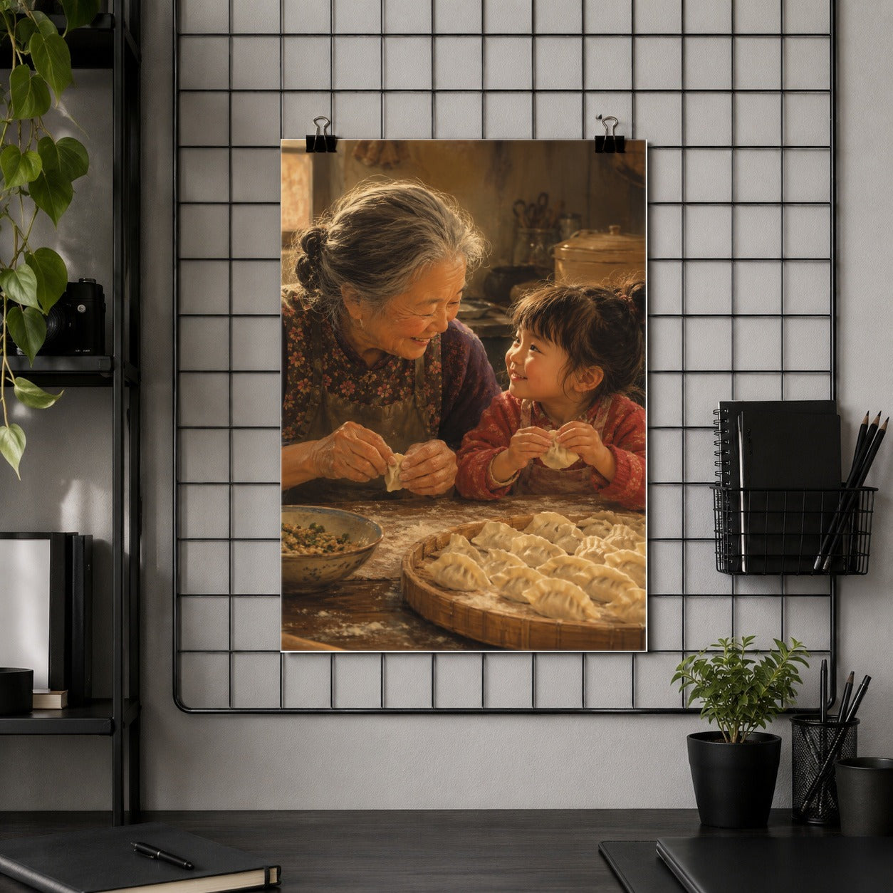 #pl[8x10 Inch|Multicolor] Family Dumpling Making Poster, Warm Kitchen Wall Art Print