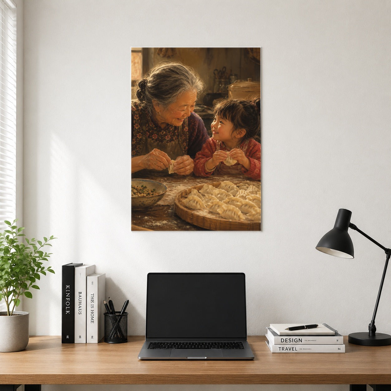 #pl[8x10 Inch|Multicolor] Family Dumpling Making Poster, Warm Kitchen Wall Art Print