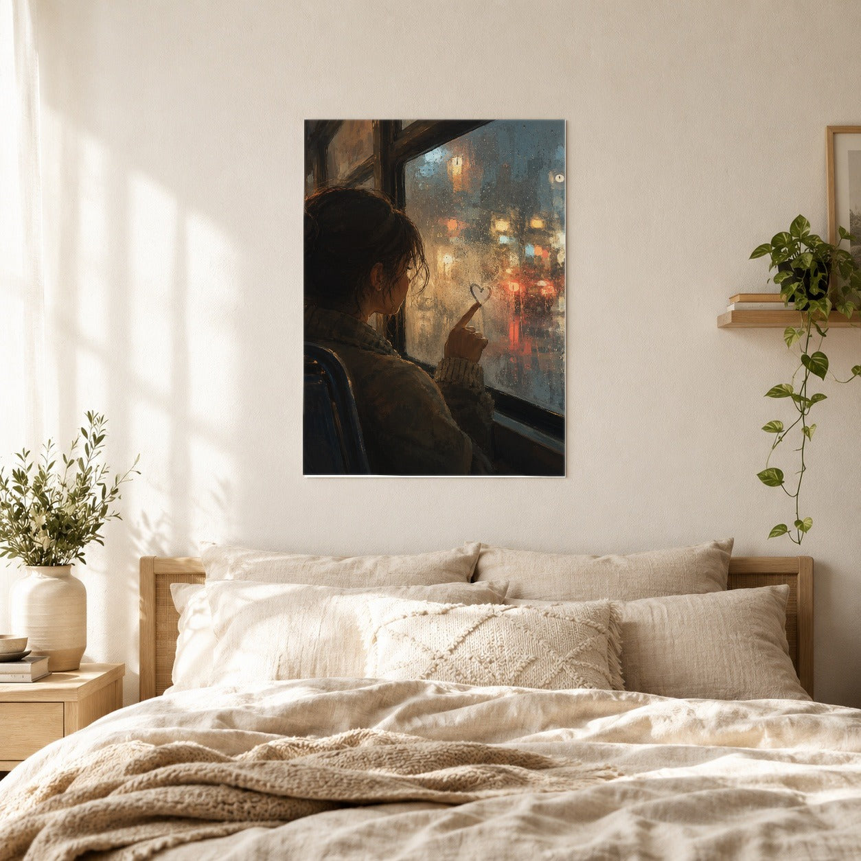 #pl[8x10 Inch|Multicolor] Rainy Window Heart Poster, Rainy Night City Wall Art Print