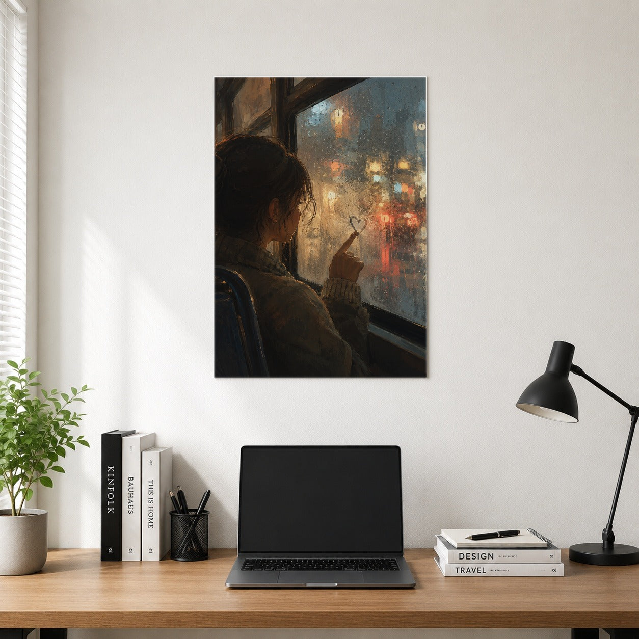 #pl[8x10 Inch|Multicolor] Rainy Window Heart Poster, Rainy Night City Wall Art Print