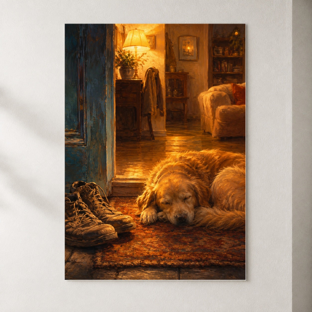 Sleeping Dog Homecoming Poster, Cozy Entryway Wall Art Print