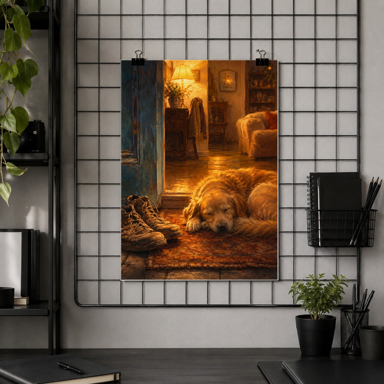 #pl[8x10 Inch|Multicolor] Sleeping Dog Homecoming Poster, Cozy Entryway Wall Art Print