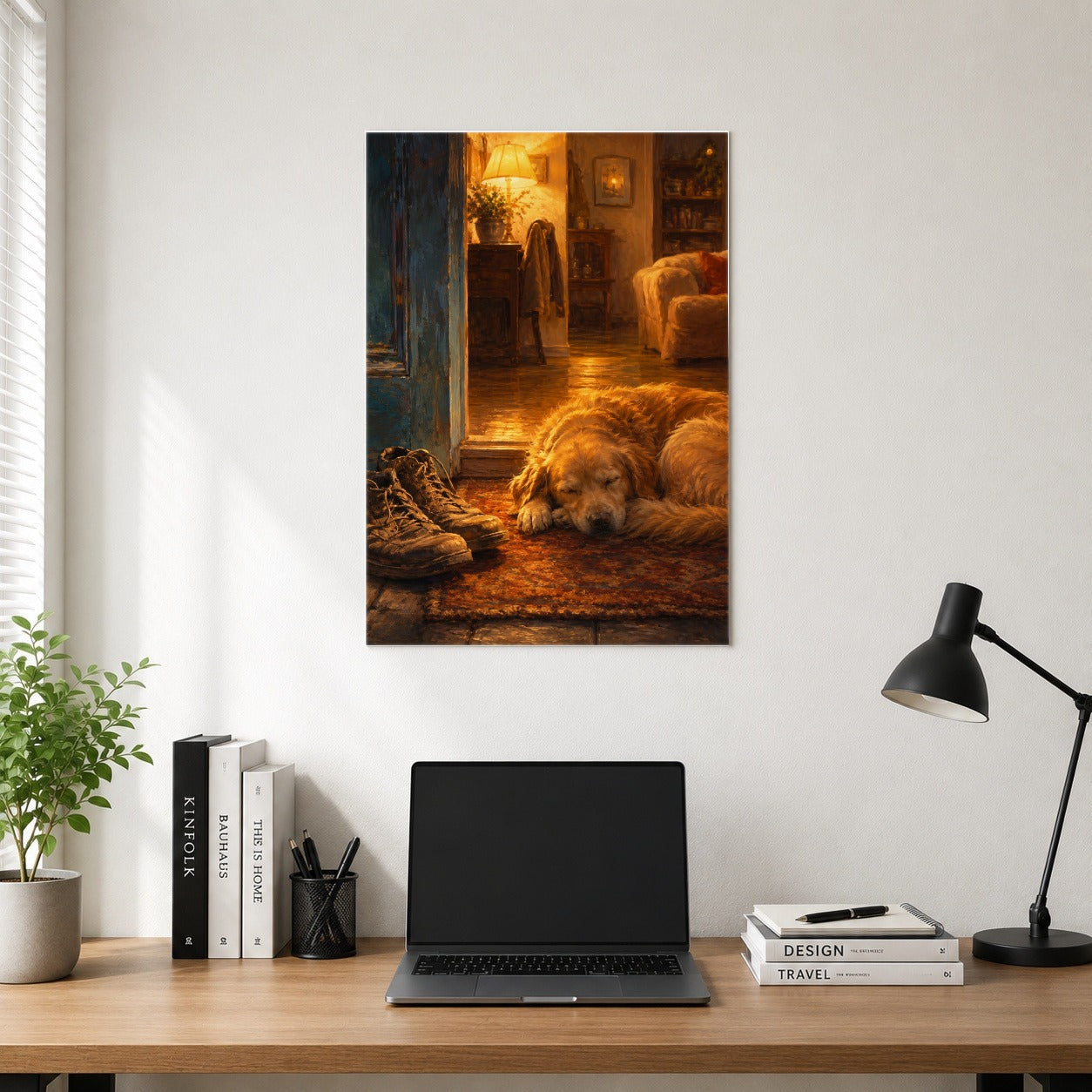 #pl[8x10 Inch|Multicolor] Sleeping Dog Homecoming Poster, Cozy Entryway Wall Art Print