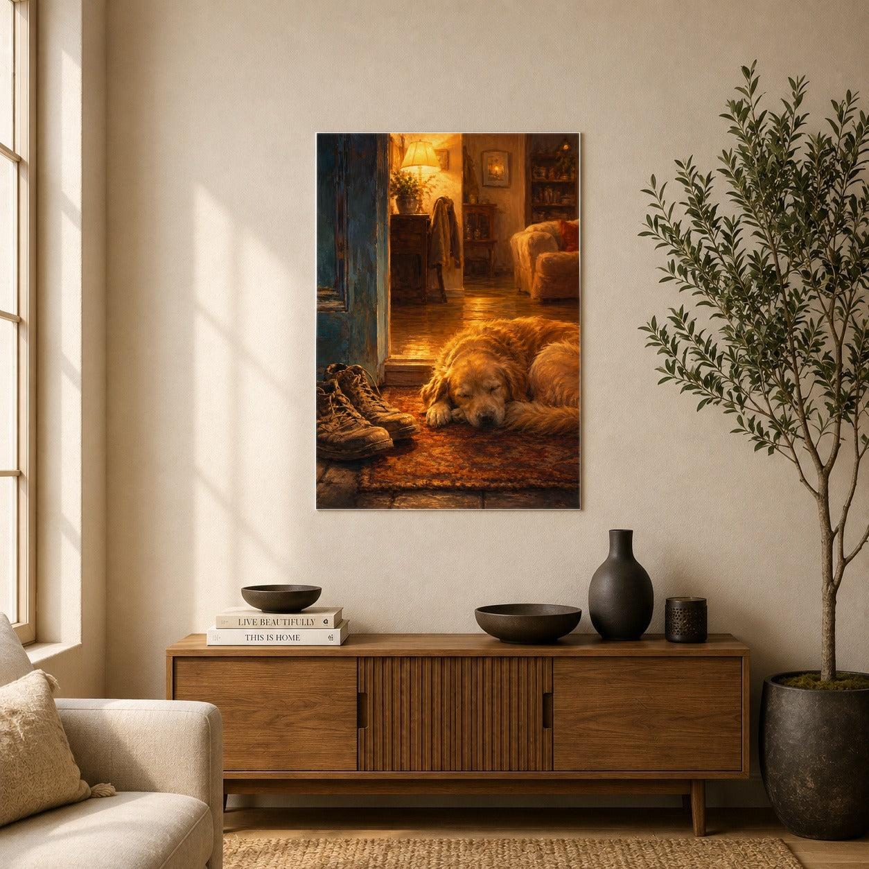#pl[8x10 Inch|Multicolor] Sleeping Dog Homecoming Poster, Cozy Entryway Wall Art Print
