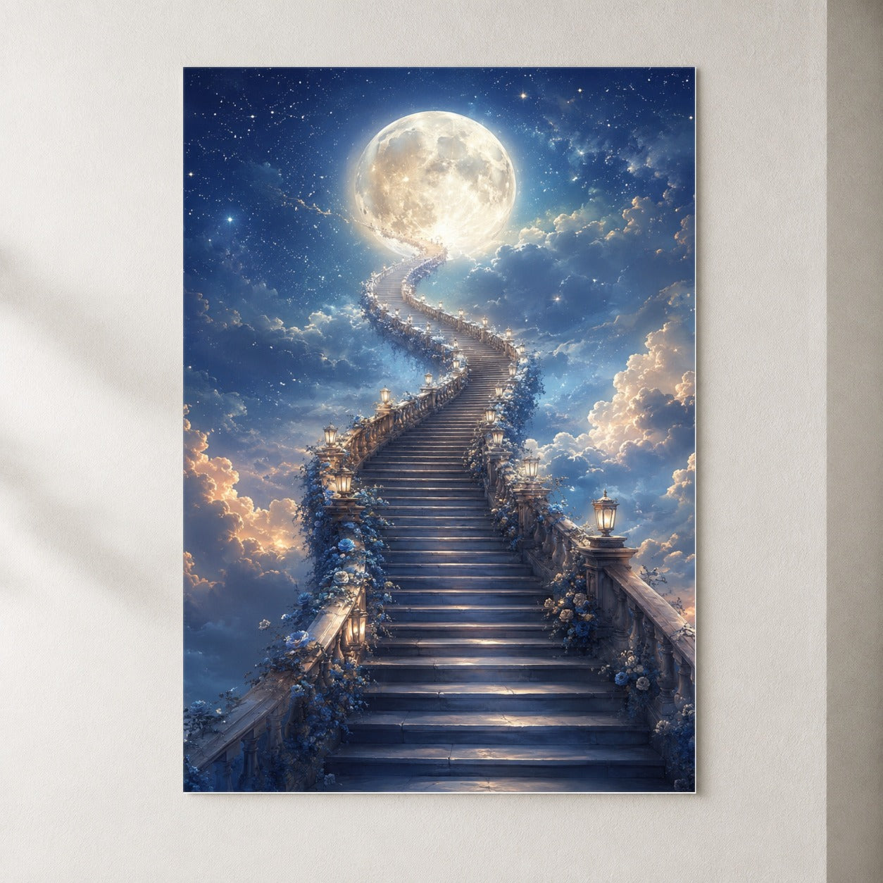 Moon Stairway Poster, Celestial Dreamscape Wall Art Print