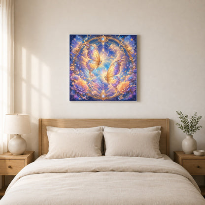 #pl[17x17 Inch|Multicolor] Celestial Butterflies Square Canvas Wall Art, Dreamy Butterfly Decor