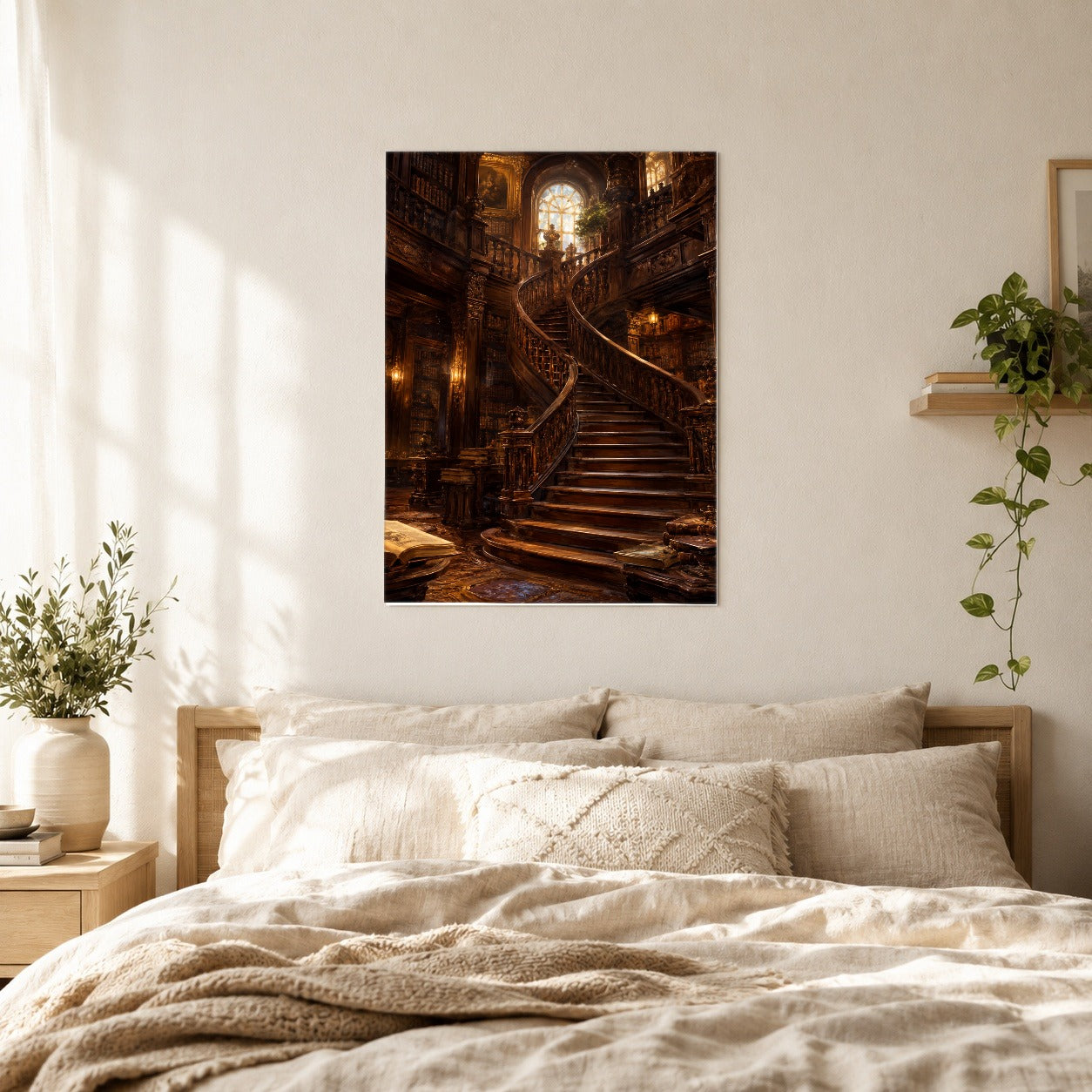 #pl[8x10 Inch|Multicolor] Grand Library Staircase Poster, Dark Academia Library Wall Art Print