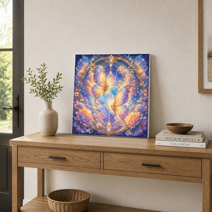 #pl[17x17 Inch|Multicolor] Celestial Butterflies Square Canvas Wall Art, Dreamy Butterfly Decor