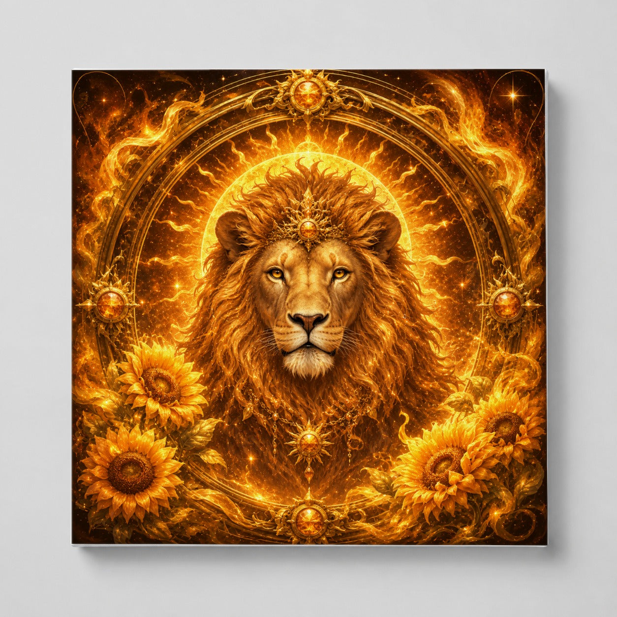 Leo Lion Square Canvas Wall Art, Solar Zodiac Celestial Decor