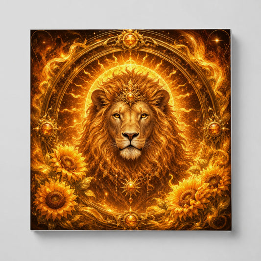 Leo Lion Square Canvas Wall Art, Solar Zodiac Celestial Decor