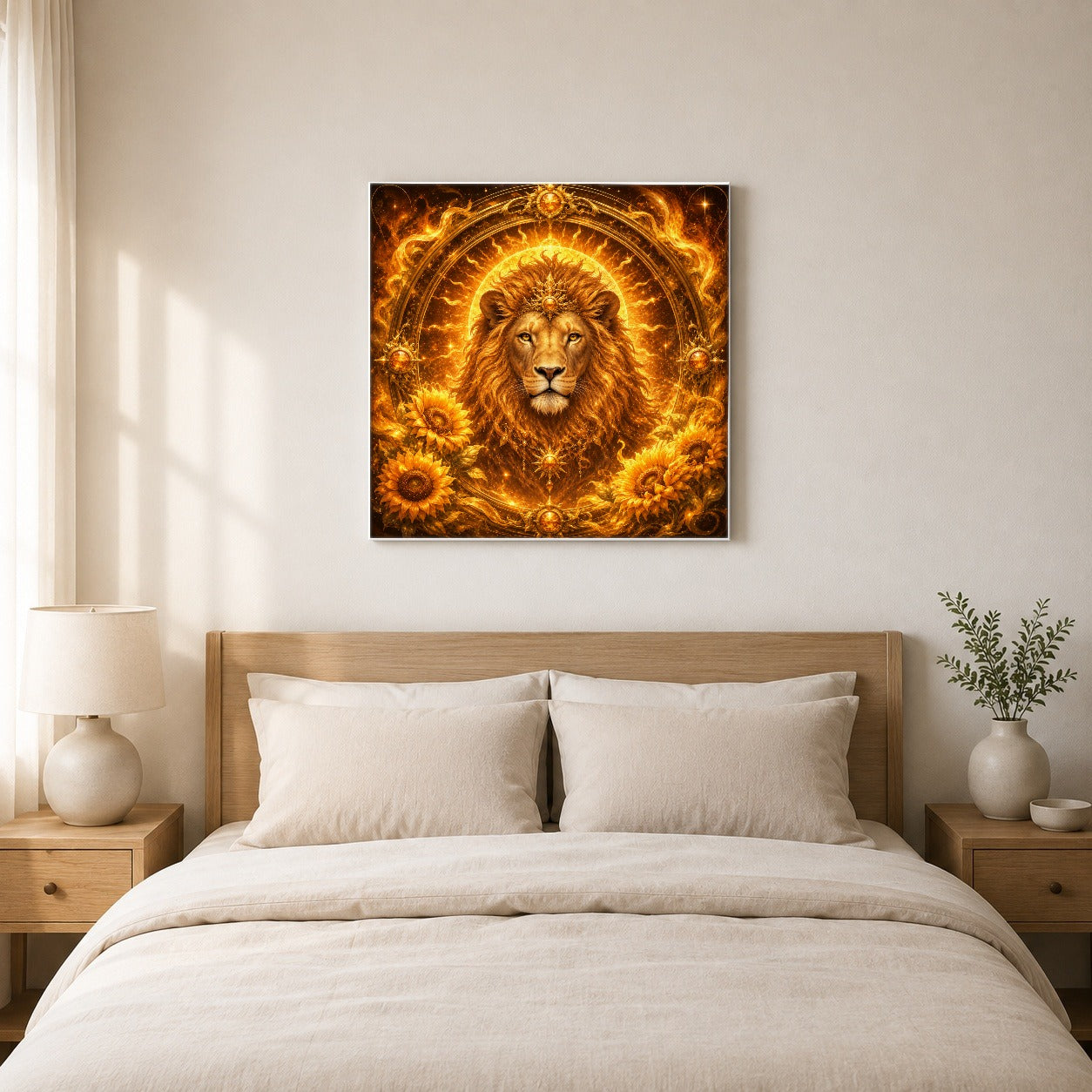 #pl[17x17 Inch|Multicolor] Leo Lion Square Canvas Wall Art, Solar Zodiac Celestial Decor
