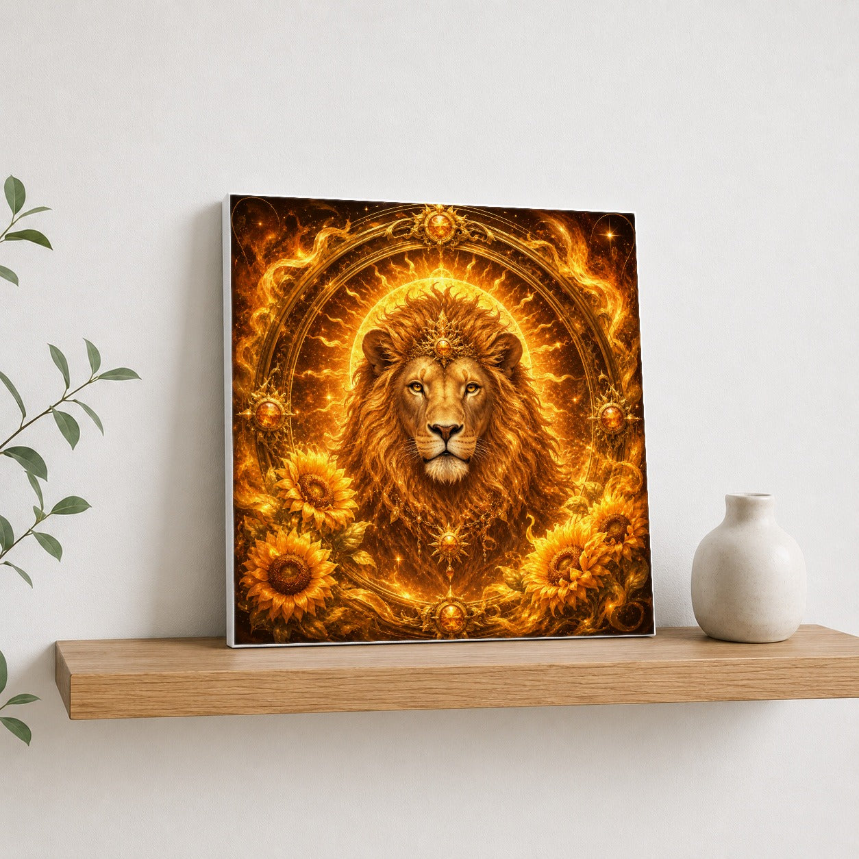 #pl[17x17 Inch|Multicolor] Leo Lion Square Canvas Wall Art, Solar Zodiac Celestial Decor