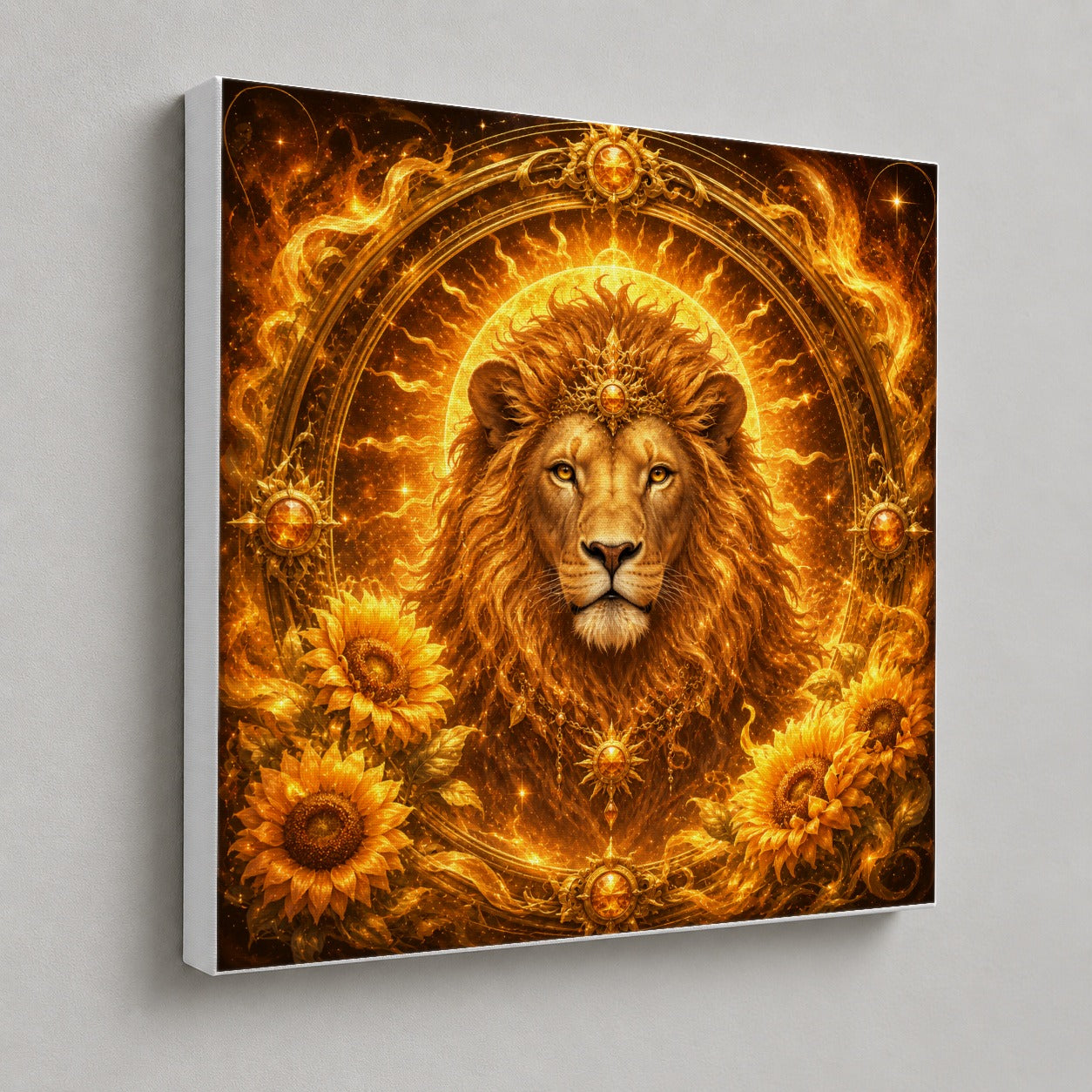 #pl[17x17 Inch|Multicolor] Leo Lion Square Canvas Wall Art, Solar Zodiac Celestial Decor