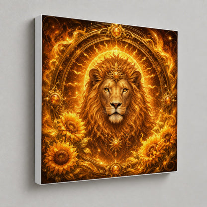 #pl[17x17 Inch|Multicolor] Leo Lion Square Canvas Wall Art, Solar Zodiac Celestial Decor