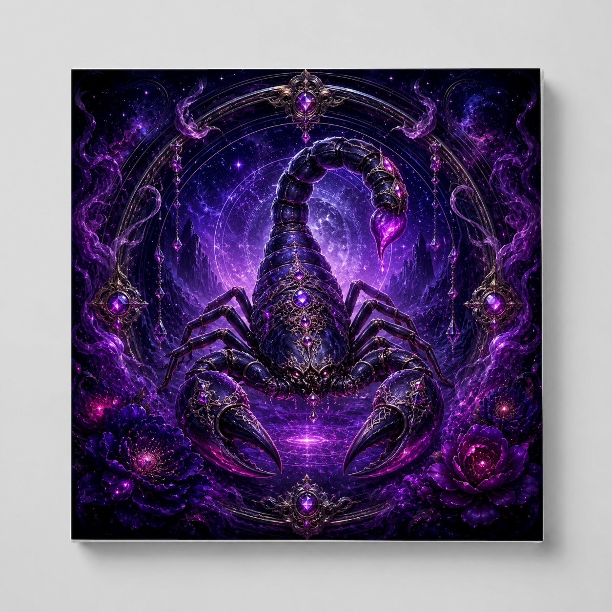 Scorpio Zodiac Square Canvas Wall Art, Purple Celestial Scorpion