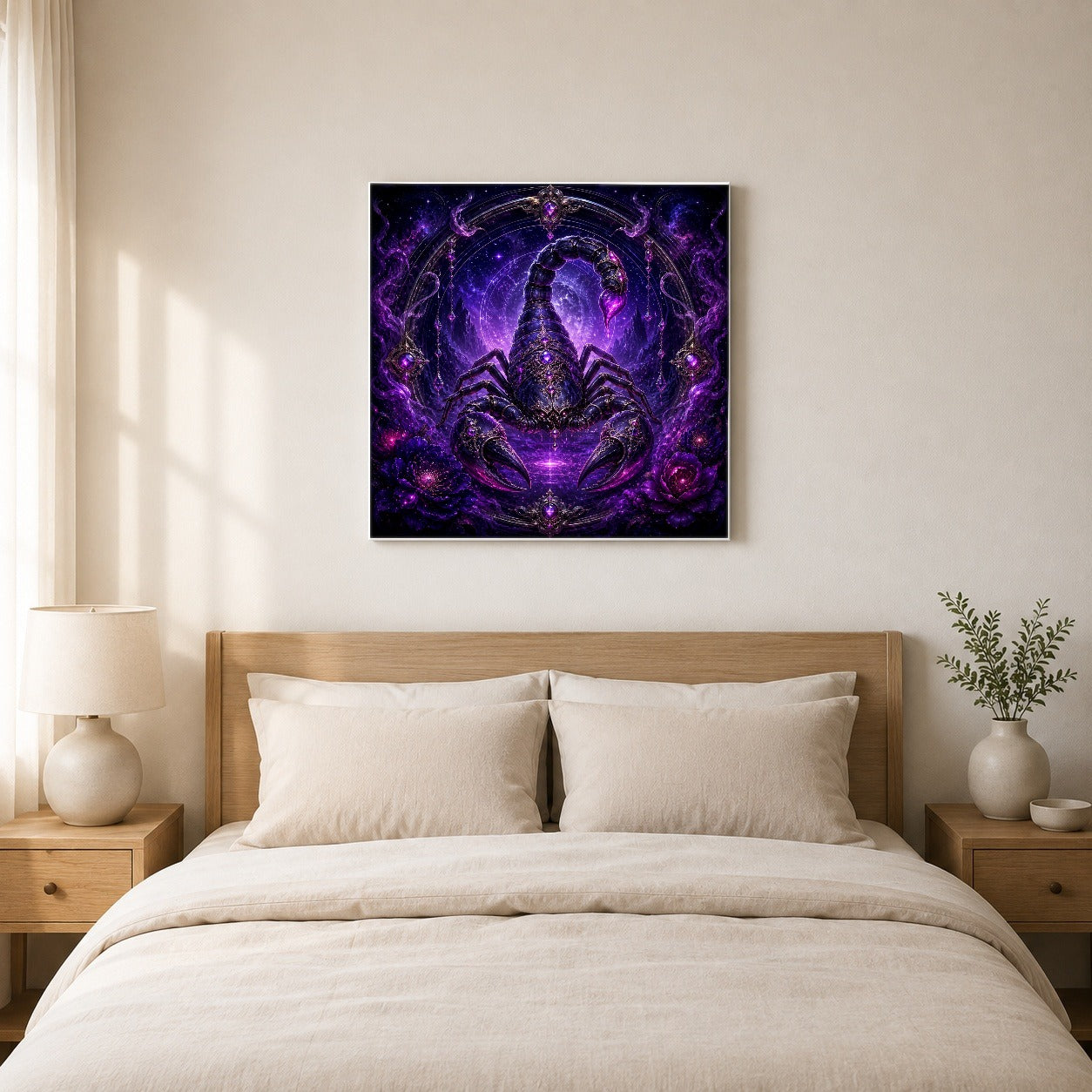 #pl[17x17 Inch|Multicolor] Scorpio Zodiac Square Canvas Wall Art, Purple Celestial Scorpion