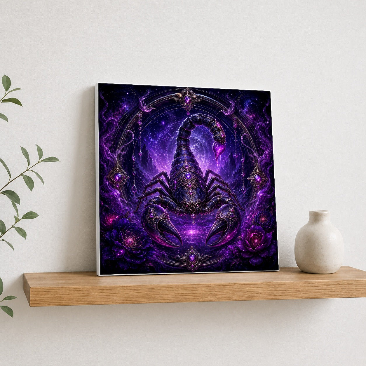 #pl[17x17 Inch|Multicolor] Scorpio Zodiac Square Canvas Wall Art, Purple Celestial Scorpion