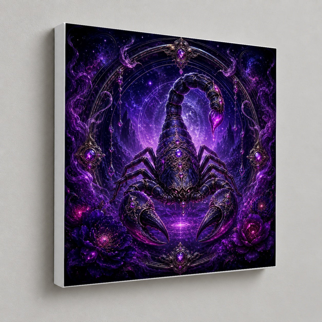 #pl[17x17 Inch|Multicolor] Scorpio Zodiac Square Canvas Wall Art, Purple Celestial Scorpion