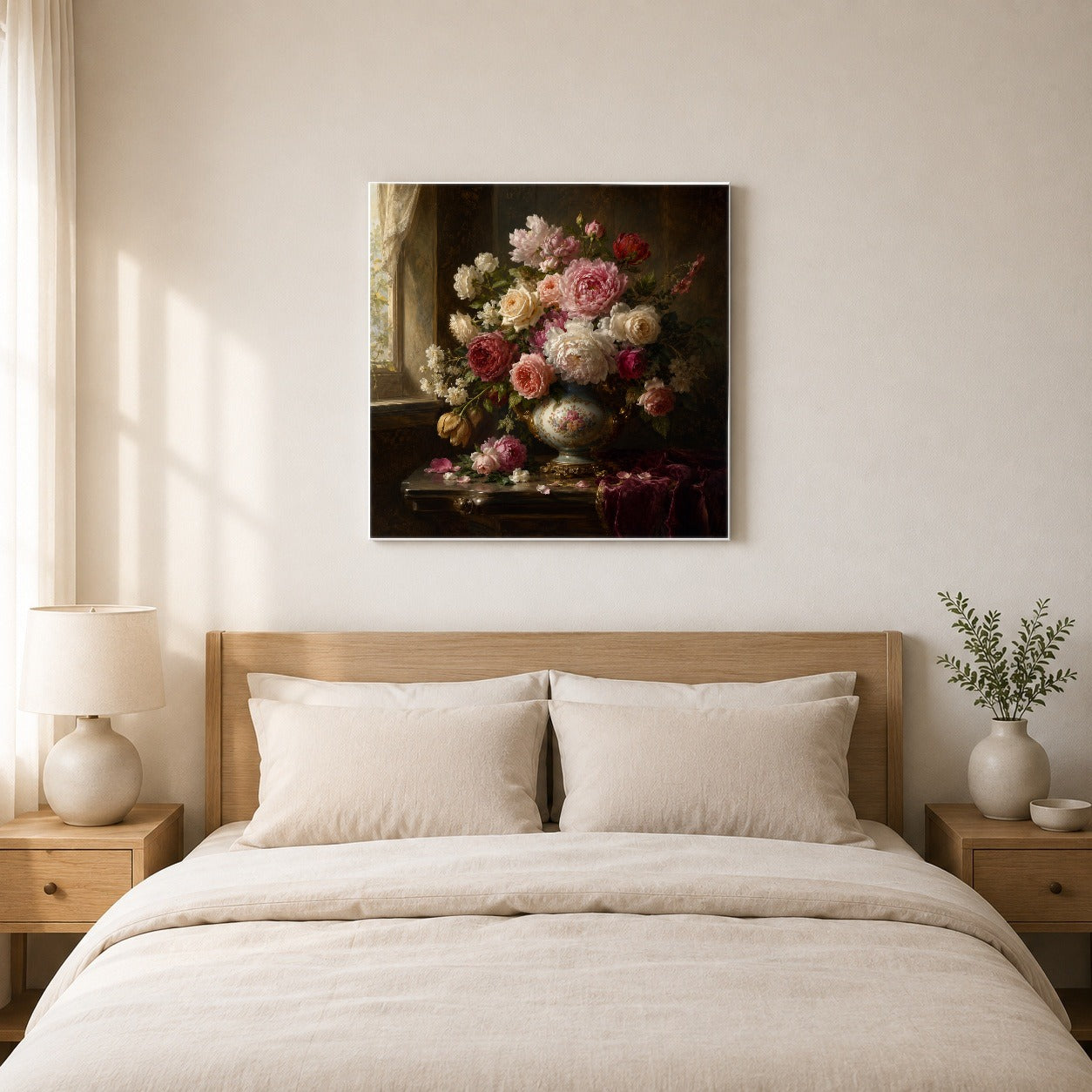#pl[17x17 Inch|Multicolor] Vintage Floral Square Canvas Wall Art, Romantic Rose Peony Still Life