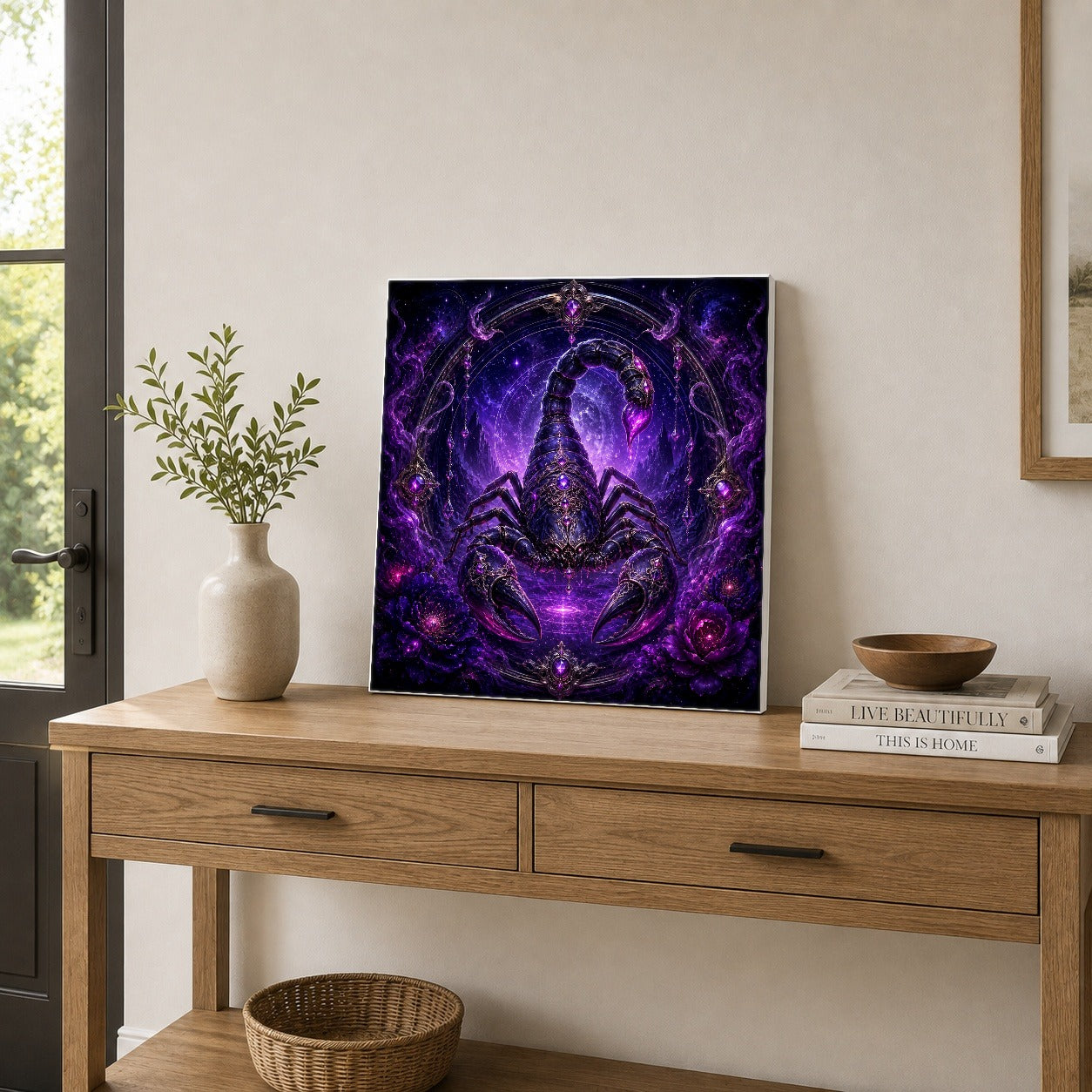 #pl[17x17 Inch|Multicolor] Scorpio Zodiac Square Canvas Wall Art, Purple Celestial Scorpion
