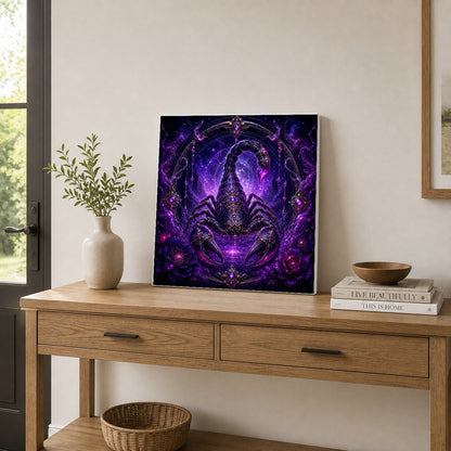 #pl[17x17 Inch|Multicolor] Scorpio Zodiac Square Canvas Wall Art, Purple Celestial Scorpion