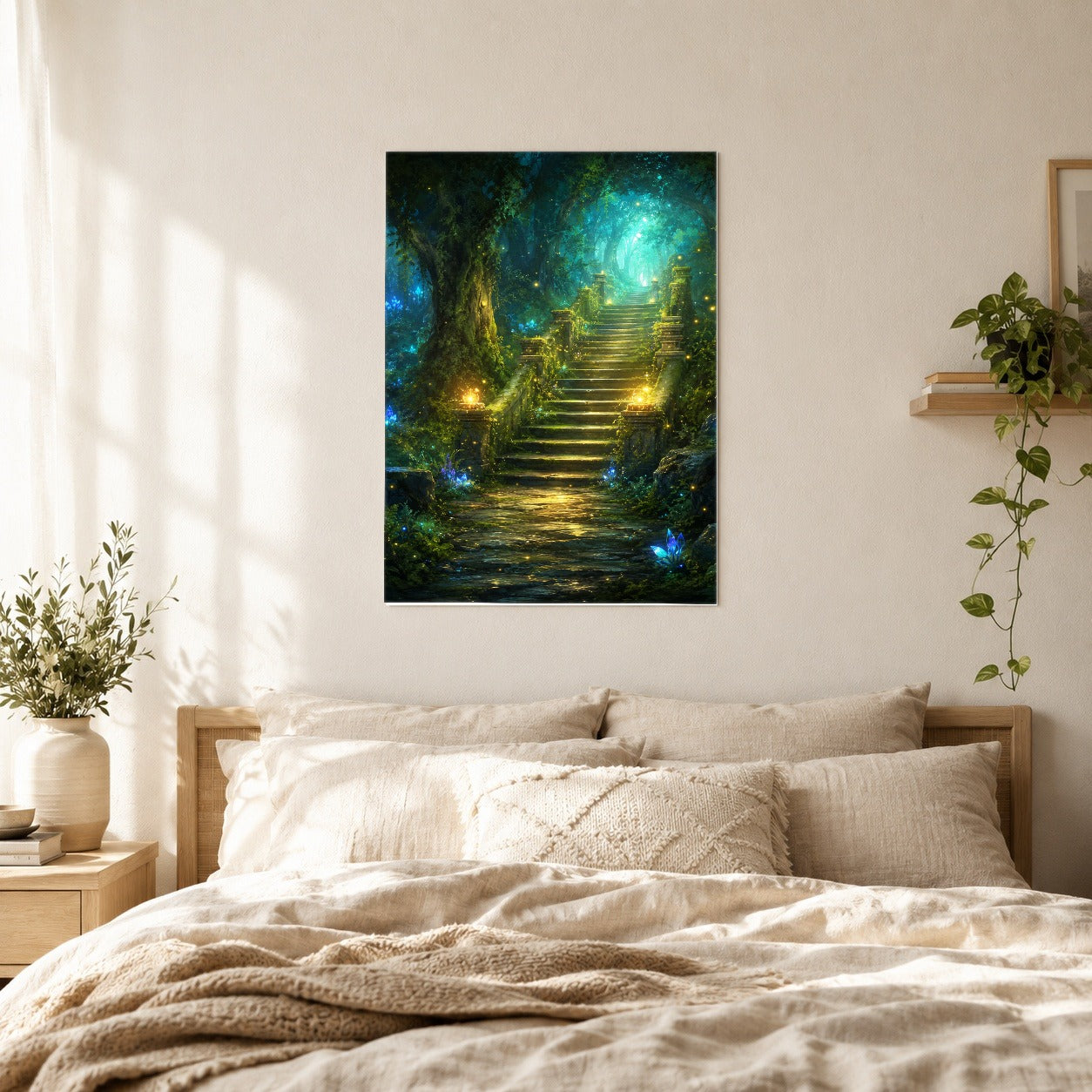 #pl[8x10 Inch|Multicolor] Enchanted Forest Stairway Poster, Fantasy Woodland Wall Art Print