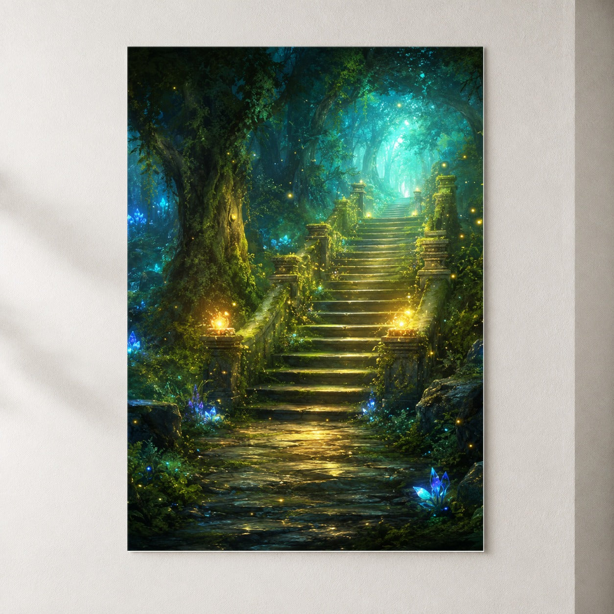 Enchanted Forest Stairway Poster, Fantasy Woodland Wall Art Print