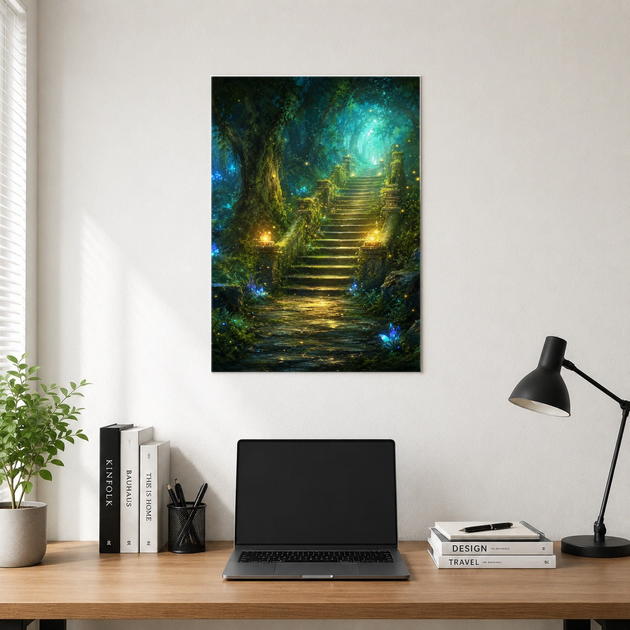#pl[8x10 Inch|Multicolor] Enchanted Forest Stairway Poster, Fantasy Woodland Wall Art Print
