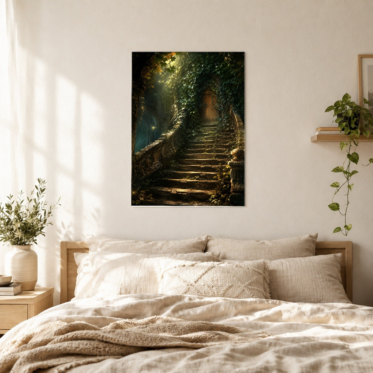 #pl[8x10 Inch|Multicolor] Ivy Hidden Staircase Poster, Mystic Garden Door Wall Art Print