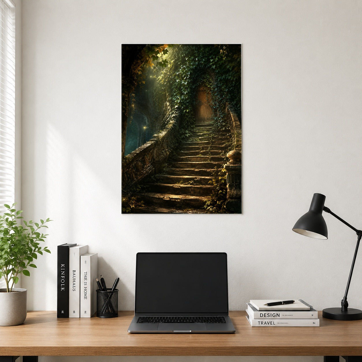 #pl[8x10 Inch|Multicolor] Ivy Hidden Staircase Poster, Mystic Garden Door Wall Art Print