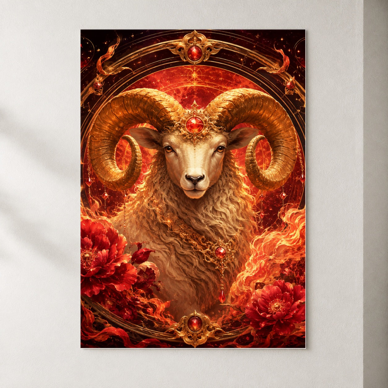 Aries Ram Poster, Fiery Zodiac Celestial Wall Art Print