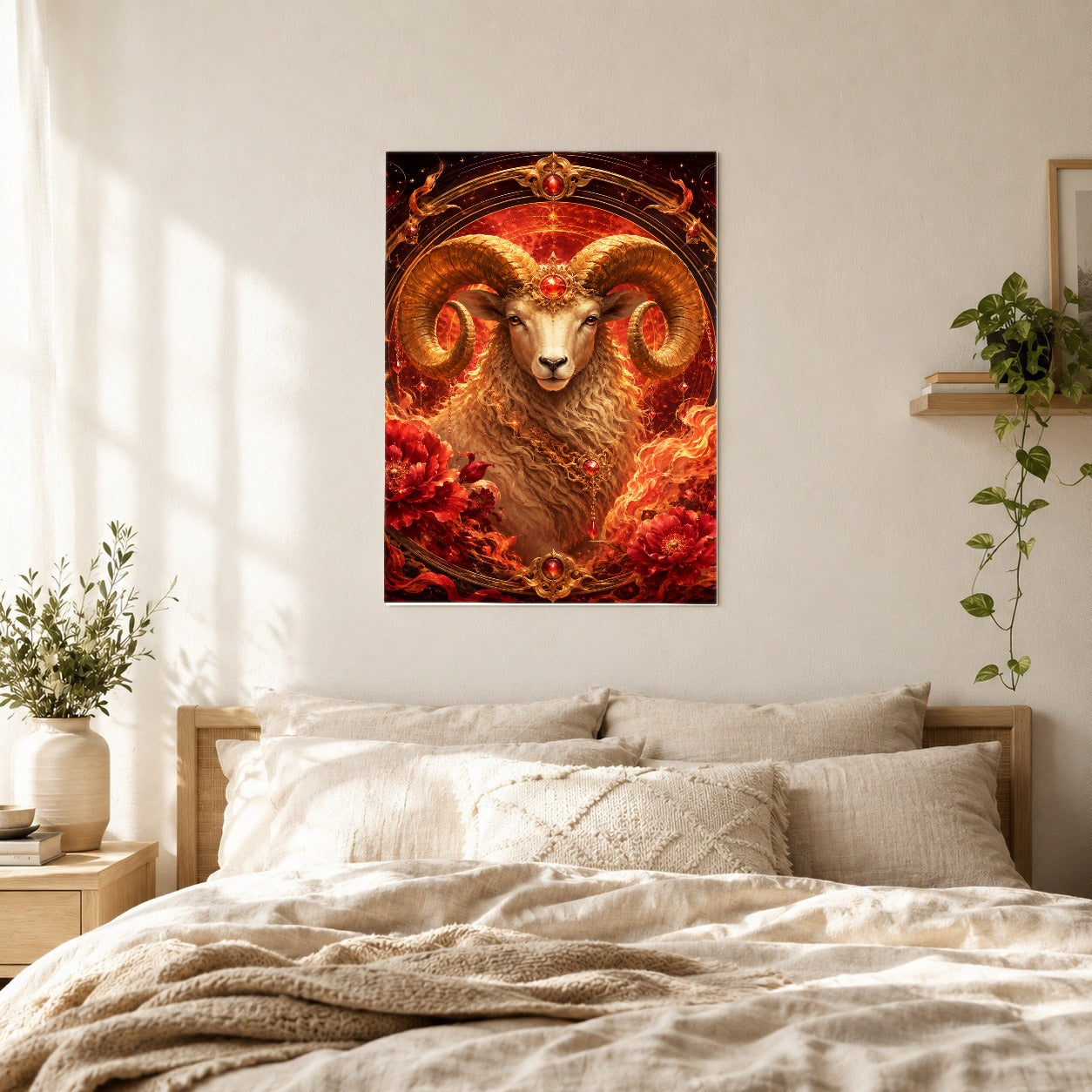 #pl[8x10 Inch|Multicolor] Aries Ram Poster, Fiery Zodiac Celestial Wall Art Print