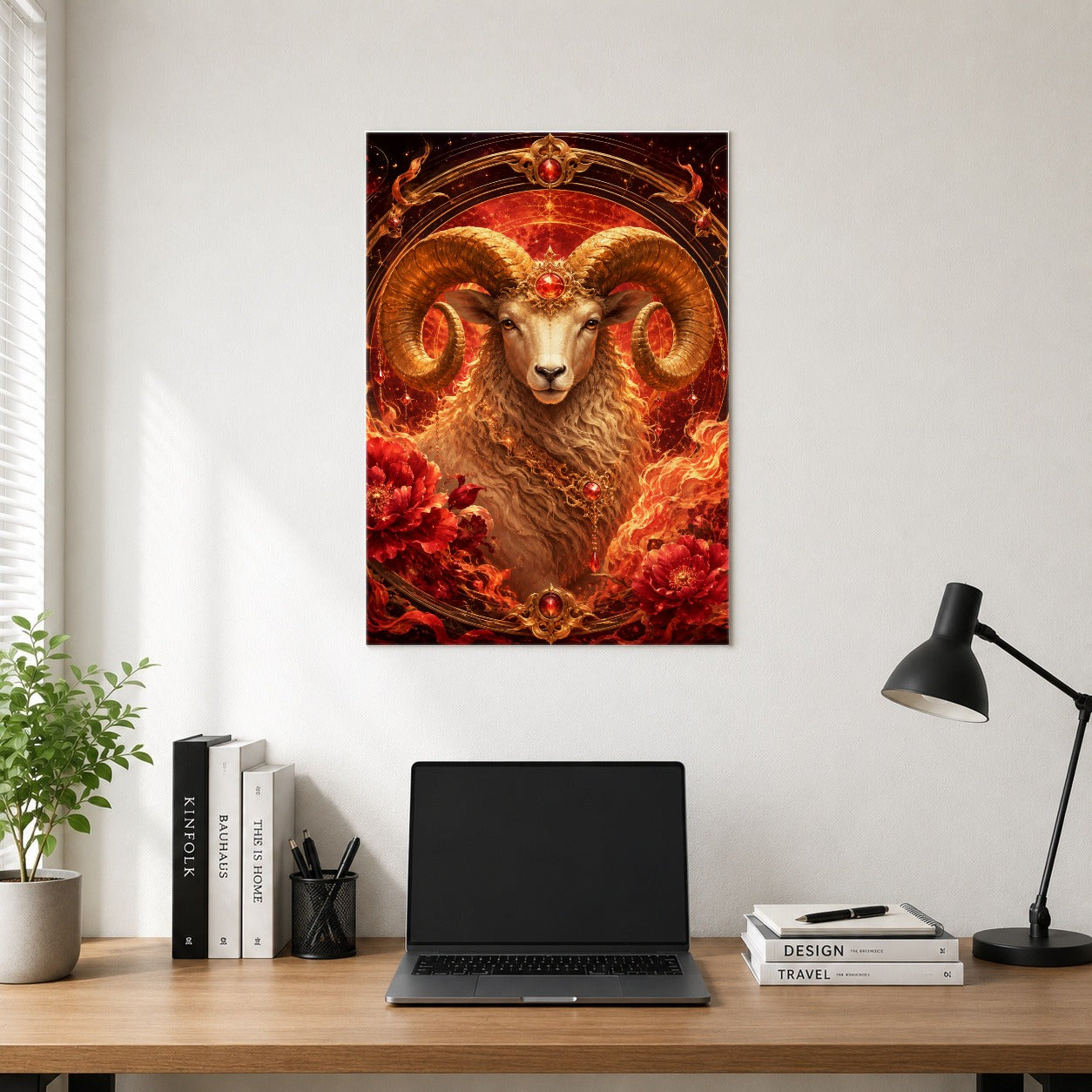 #pl[8x10 Inch|Multicolor] Aries Ram Poster, Fiery Zodiac Celestial Wall Art Print