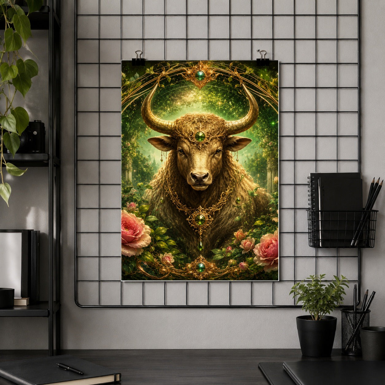 #pl[8x10 Inch|Multicolor] Taurus Bull Poster, Earth Zodiac Celestial Wall Art Print