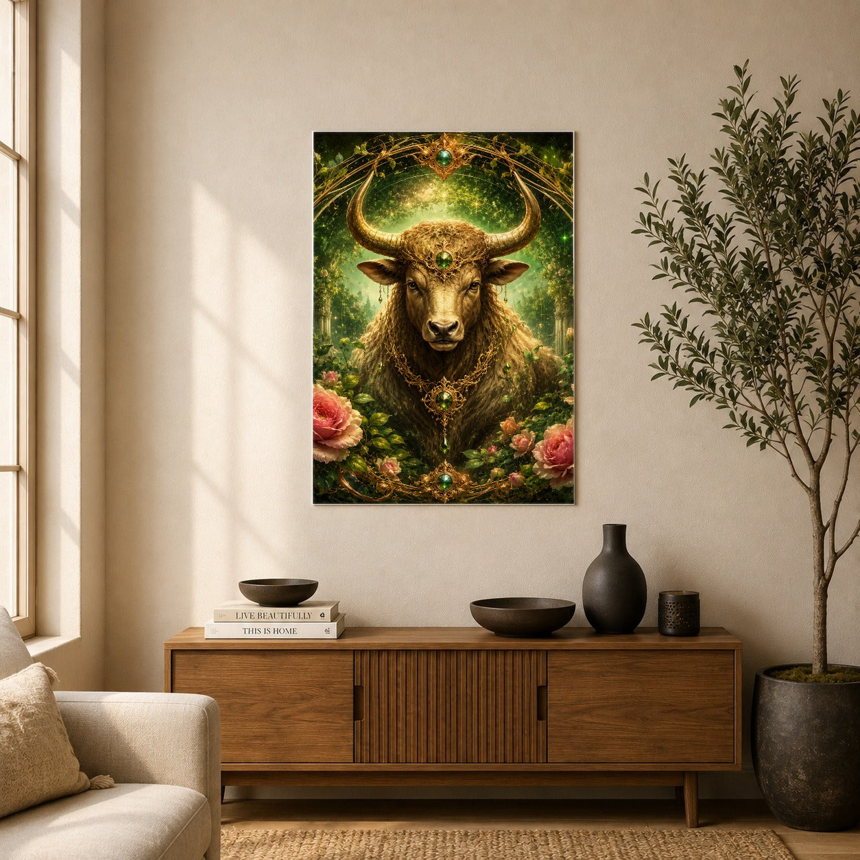 #pl[8x10 Inch|Multicolor] Taurus Bull Poster, Earth Zodiac Celestial Wall Art Print
